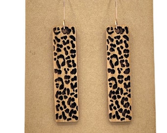 Leopard engraved Earrings, Cherry wood, Animal print jewelry, leopard Gifts, exotic Earrings, Safari Gifts, Safari earrings, leopard jewelry