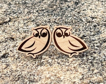 Boho Owl stud earrings, owl wood stud earrings, southwest stud earrings, owl stud earrings, bird stud earrings