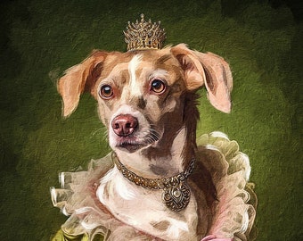 Custom Royal Pet Portrait,  Pet Lovers Gift, Renaissance Dog Painting, Pet Loss Gift, Royal Portrait, Pet Portrait gift, Animal painting