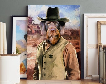 Cowboys, Custom Dog Portrait, Pet portrait art, Pet Painting, Pet Portrait Royal, Funny Pet Lover Gift, Western Cowboy, Funny Pet Lover Gift