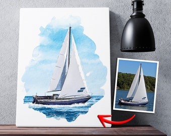 Aangepaste aquarel bootportret: gepersonaliseerd cadeau bootliefhebber