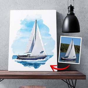 Personalized boat portrait from photo, Boat accessories, Custom boat portrait, Boat lover gift, Christmas gift, Watercolor boat portrait