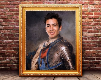 King Portrait For Boyfriend Victorian Print Historical Custom Knight Portrait For Him Royal Portrait On Canvas Medieval