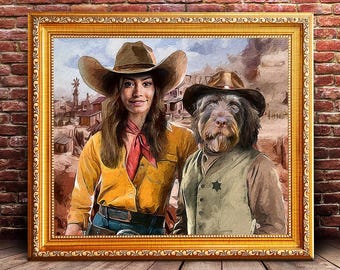 Custom Pet & Owner Portrait: Royal Cowboy/Cowgirl Art (Digital File)