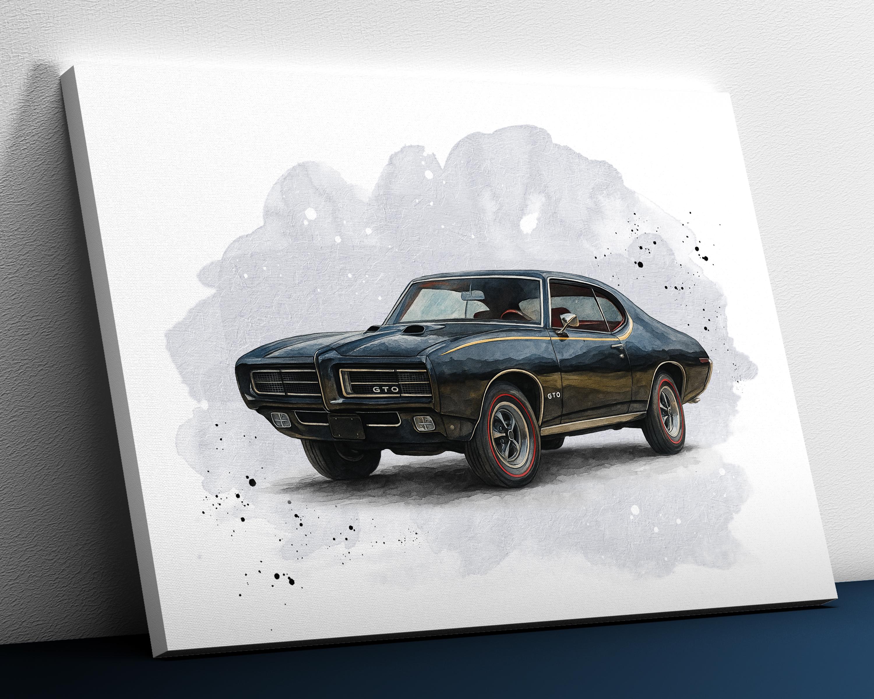 Retro Muscle Car Wall Art – Classic Camaro SS Watercolor Canvas