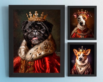 Portrait d'animal de compagnie royal personnalisé, peinture de chien de la Renaissance, cadeau pour amoureux des chats, portrait royal, cadeau portrait d'animal de compagnie, peinture de chien