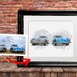 Kundenspezifisches Autoportrait. Geschenk für Autoliebhaber. Mehrere Autos Portrait. Vatertagsgeschenk. Wanddekor. Kundenspezifische Autoskizze. Mehrere Autos Malerei