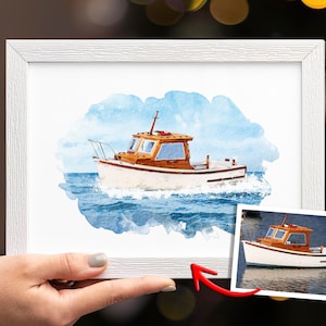 Custom boat portrait, boat accessories, Personalized boat portrait, Portrait from photo, Christmas gift, Watercolor boat portrait, Digital