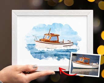 Custom boat portrait, bark accessories, Personalized yacht Art, Drawing from photo, Christmas gift