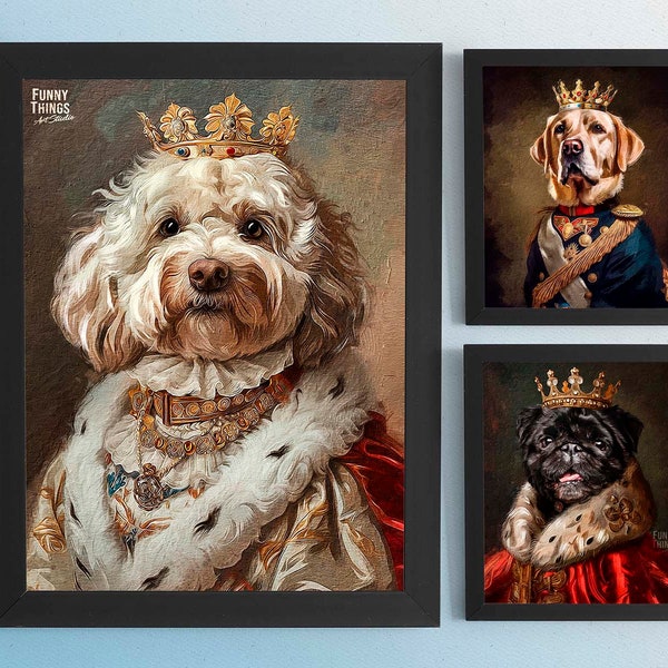 Portrait d'animal de compagnie, portrait royal de chien, portrait de chat Castom, cadeau pour amoureux des animaux de compagnie, portrait royal, cadeau portrait royal d'animal de compagnie, portrait de chat, portrait de chien