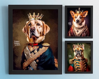 Pet Portrait from photo, Dog Royal Portrait As Gift For Pet Lover, Digital File Pet Royal Portrait, Royal Cat Portrait