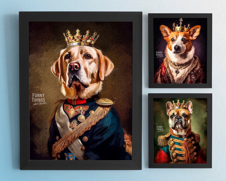 Pet Portrait from photo, Dog Royal Portrait As Gift For Pet Lover, Digital File Pet Royal Portrait, Royal Cat Portrait image 1