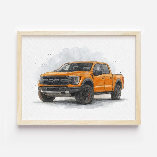 Custom Ford F-150 Raptor Watercolor Portrait: Personalized Truck Art