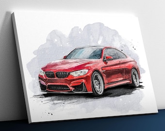 Custom car portrait. Present for auto lovers. Classic cars drawing. Fathers Day gift.