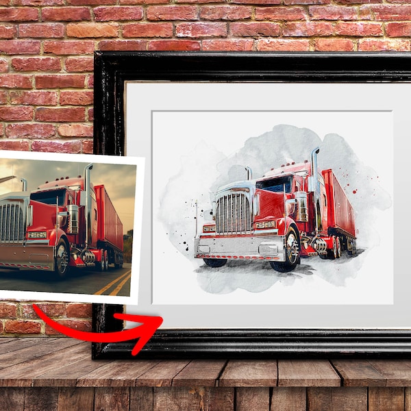 Custom truck portrait. Gift for him. truck driver gift. Personalized truck portrait. Fathers day gift. Gift for truck driver. boyfriend gift
