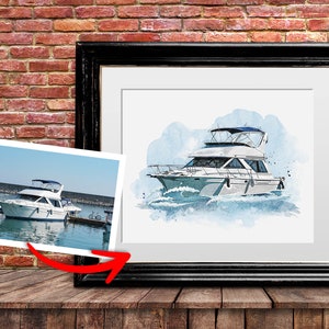 Custom Boat portrait. Boat portrait. Personalize Boat portrait. Gift for Boat lover. Custom yacht portrait. Fathers Day gift. Gifts for him image 1