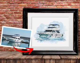 Custom Watercolor Boat Portrait: Personalized Yacht Art (Digital File)