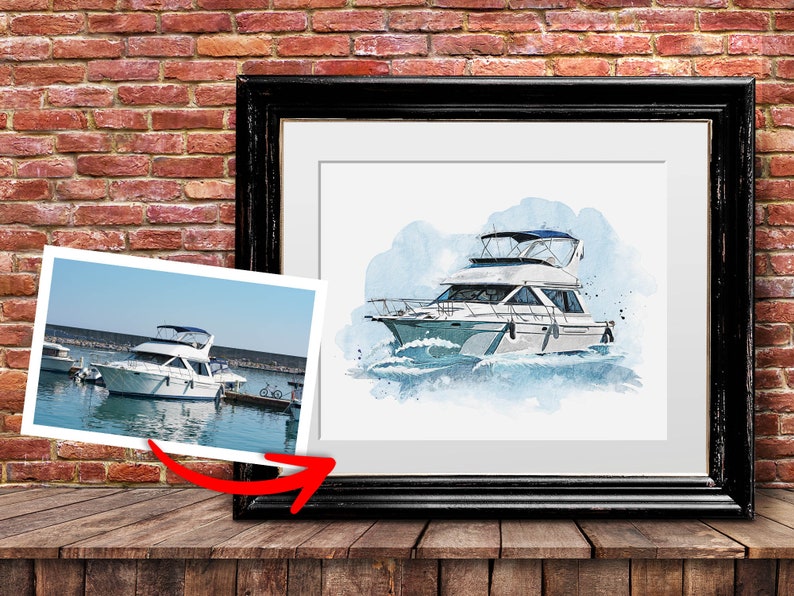 Custom Boat portrait. Boat portrait. Personalize Boat portrait. Gift for Boat lover. Custom yacht portrait. Fathers Day gift. Gifts for him image 1