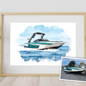 Aangepast bootportret, bootaccessoires, gepersonaliseerd bootportret, portret van foto, kerstcadeau, aquarel boot, kunstboot