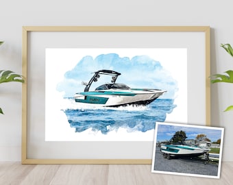 Custom boat portrait, boat accessories, Personalized boat portrait, Portrait from photo, Christmas gift, Watercolor boat painting, art boat