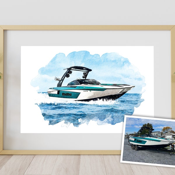 Portrait de bateau personnalisé, accessoires de bateau, portrait de bateau personnalisé, portrait à partir d'une photo, cadeau de Noël, peinture de bateau aquarelle, bateau d'art