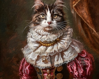 Retrato de gato real personalizado: pintura renascentista para animais de estimação, presente para amantes de cães