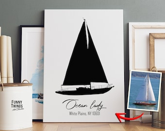 Boat Silhouette Portrait Custom, Custom Silhouette Art, Boat Drawing From Photo, Cchristmas gift, Boat lovers gift, Gift for father, husband