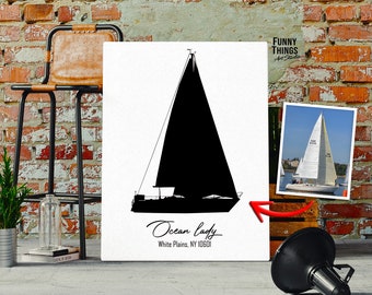 Boat Silhouette Portrait, Custom Silhouette Art, Boat Drawing From Photo, Cchristmas gift, Boat lovers gift, Gift for father, Gift for chief