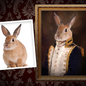 Custom rabbit portrait, custom pet portrait, Bunny Portrait, regal military, pet portraits, pet lover gift, rabbit lover gift, birthday gift