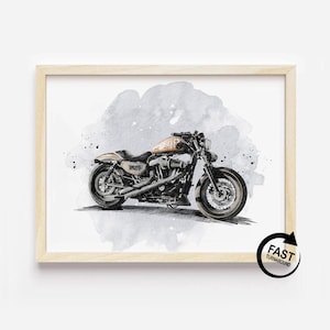 Custom Motorcycle Portrait, Personalized Watercolor Bike Art for Men, Father's Day Gift, Biker Decor Print