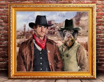 Custom Cowboy Pet Portrait: Unique Pet & Owner Gift (Digital Printable)