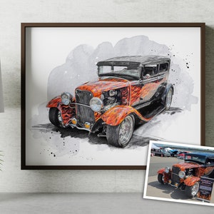 Car portrait. Gift for car lover. Personalized car portrait. Fathers Day gift. Gift for him. Custom car sketch. Sports Car portrait. Car