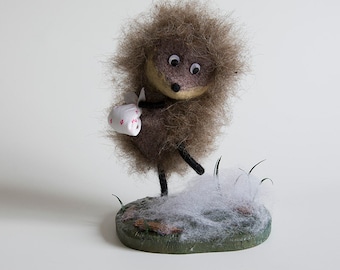 The hedgehog in the fog, felting toy, wool sculpture, Interior doll, gift, Cartoon character, Eco-friendly