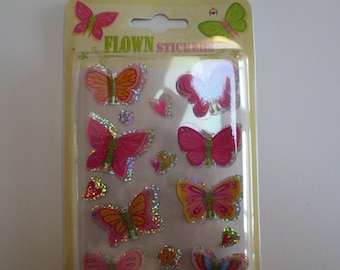 3-D Butterfly Stickers: Pink & Green Metallic Sparkle Stickers
