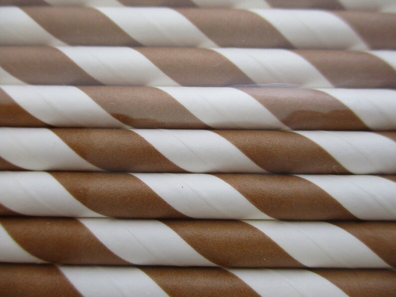 STRIPED PAPER STRAWS / party time , craft projects, one dozen each choice of colors Brown