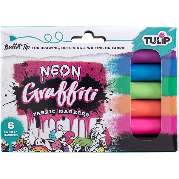 Tulip Graffiti Fabric Markers/  Bullet Tip 6 pk/  Neon Colors