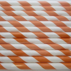 May include: A bundle of orange and white striped paper straws.
