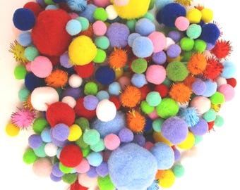 300 Mixed Color Pom Poms for Crafts, Assorted Sizes, Soft Fuzzy Craft Balls, DIY