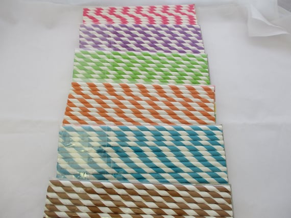 STRIPED PAPER STRAWS /  party time , craft projects, one dozen each choice of colors