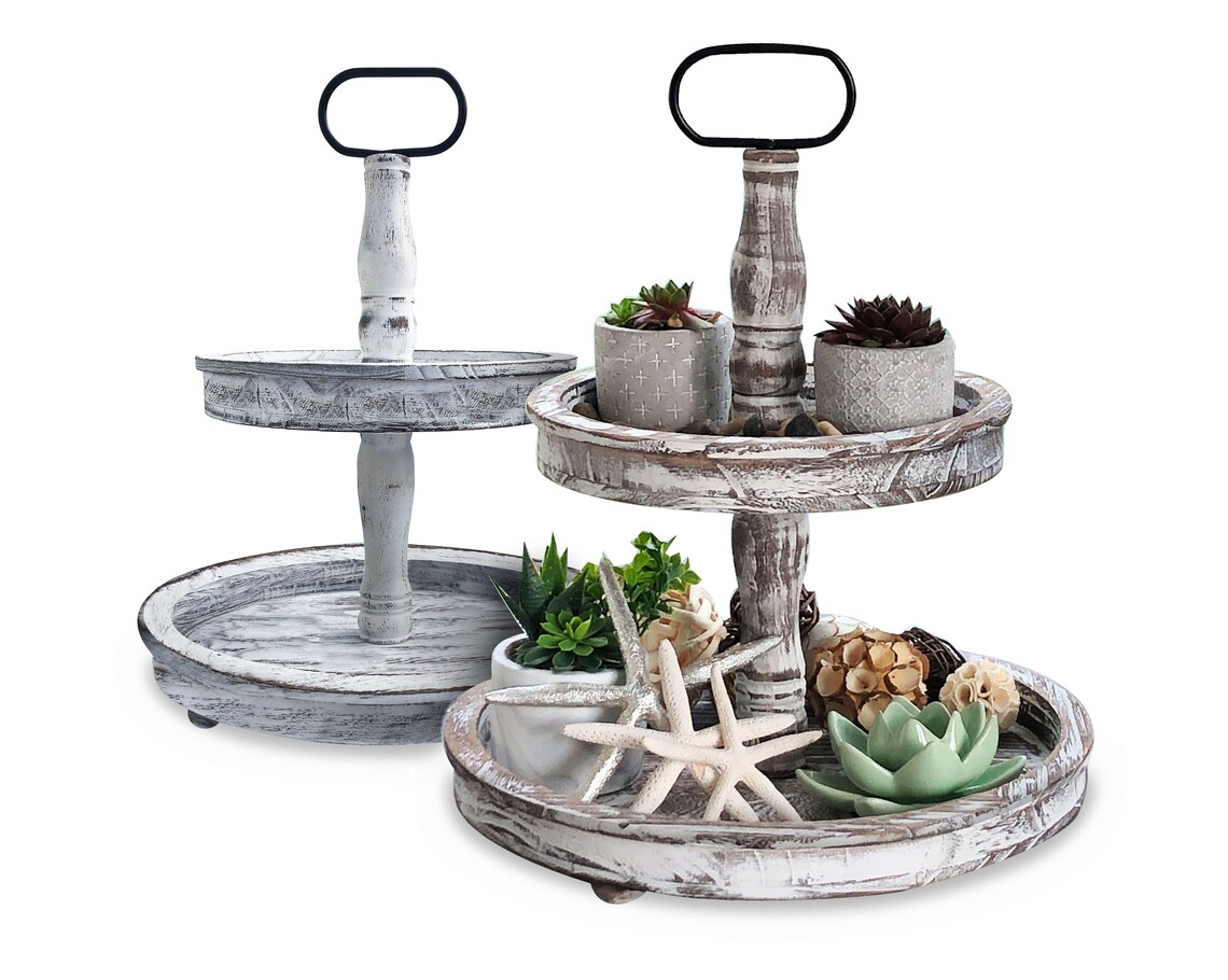 Tiered Tray Made From Solid Wood With a Rustic Farmhouse Style Etsy