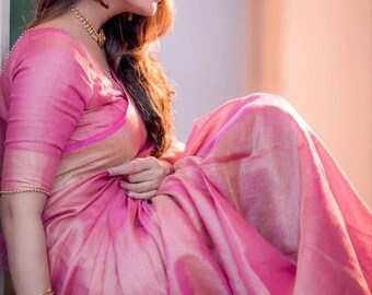 100/% Pure Tissue Linen Saree Linen By Linen Sari Pure Handloom Saree for Festive Wedding Women Clothing Indian Gifts Made in india Fabric