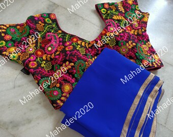 Set of 2 Combo Saree With Stitched Wedding Party Wear Sari Rajasthani Blouse Indian Designer Top Choli Bollywood Ethnic For Women SB1