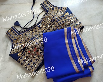 Set of 2 Combo Saree With Stitched Wedding Party Wear Sari Rajasthani Blouse Indian Designer Top Choli Bollywood Ethnic For Women SB1