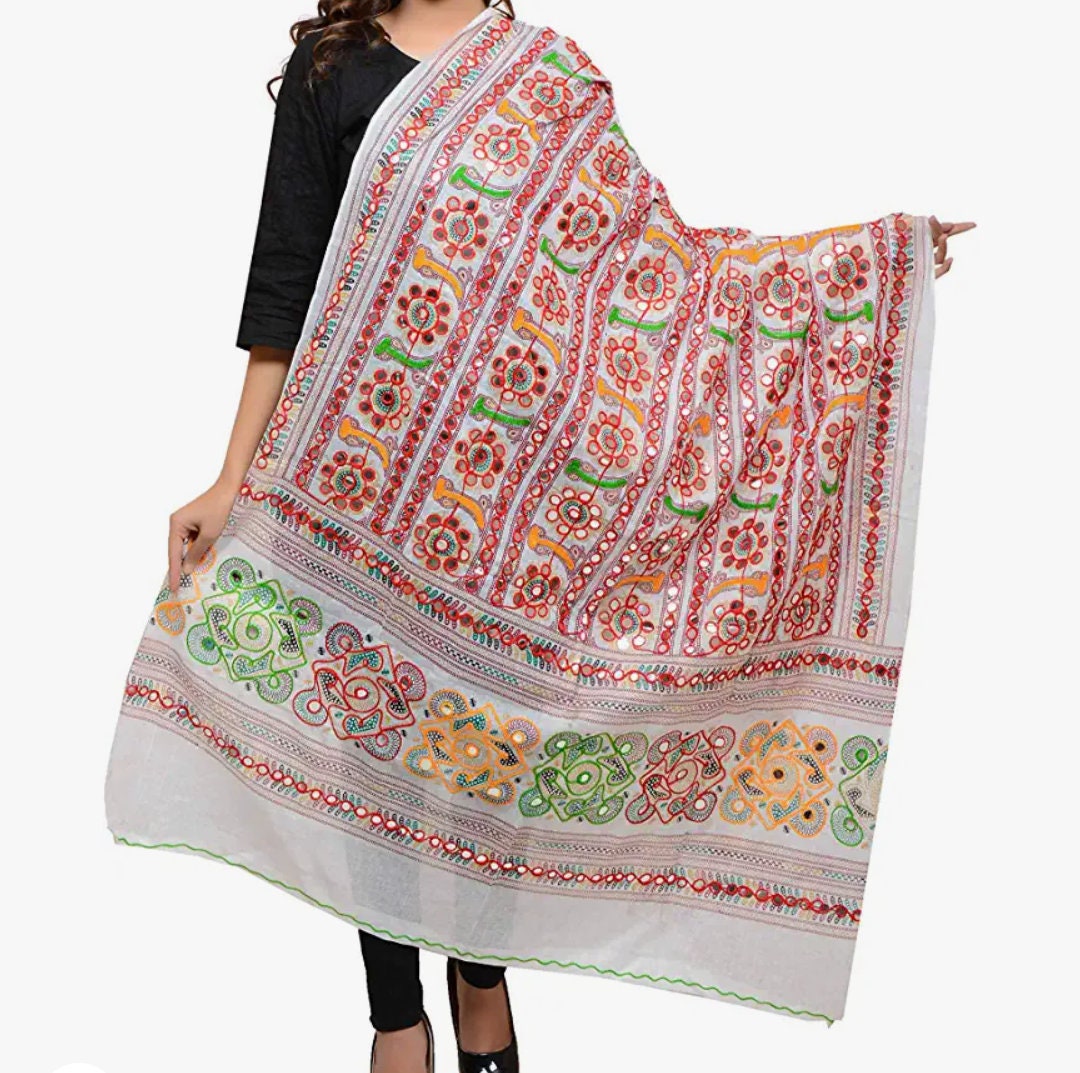 Aari Work Sticker Designer White Aari Embroidery Kutch Work Design Cotton Long Women's ...