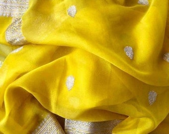 khadi Chiffon Durga Puja Zari Work Pure Chiffon Banarasi Silk Handwoven Saree Designer Weaving Fabric Sari Women With Running Blouse Pece