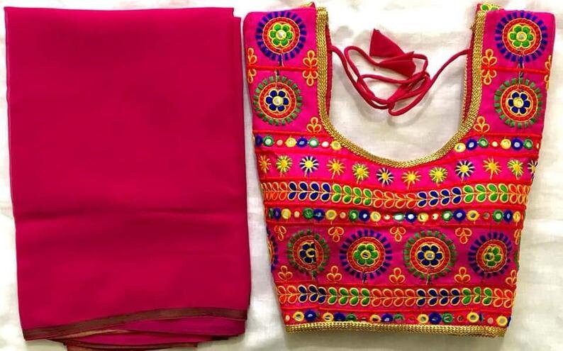 Rajasthani Pink Georgette Saree With Readymade Blouse Designer | Etsy