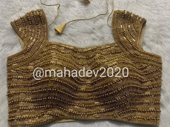 Golden Readymade Heavy Beaded Blouse Designer Saree Blouse
