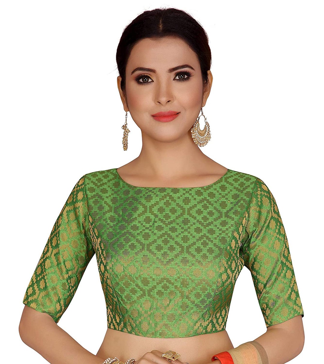 Green Weaving Work Boatneck Blouse Readymade Bride Designer Saree for ...
