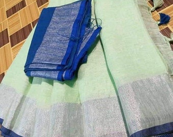 100% Pure Linen Saree Linen By Linen Sari Pure Handloom Saree for Festive Wedding Sari Women Clothing Indian Sari Gifts Made in india Fabric