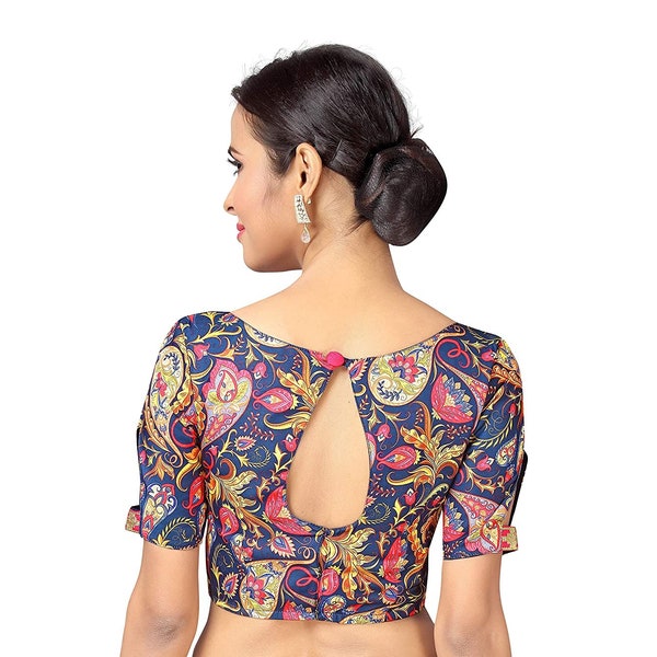 Multi Coloré Kalamkari Paisley Imprimé Saree Blouse Readymade Sari Blouse Femmes Sari Choli Indien Mariage Tunique Top Demoiselle d’Honneur Cadeaux Top